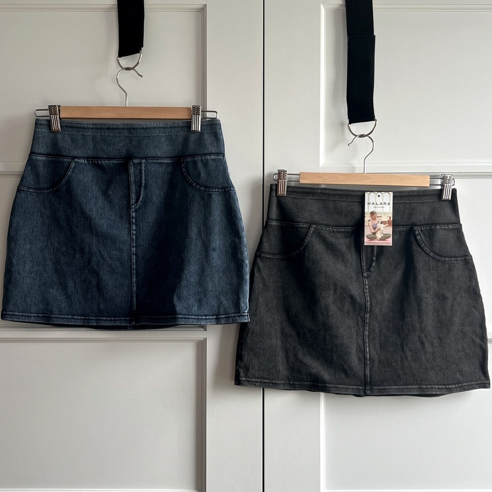 Halara 2 magic high waisted denim skirts NWT